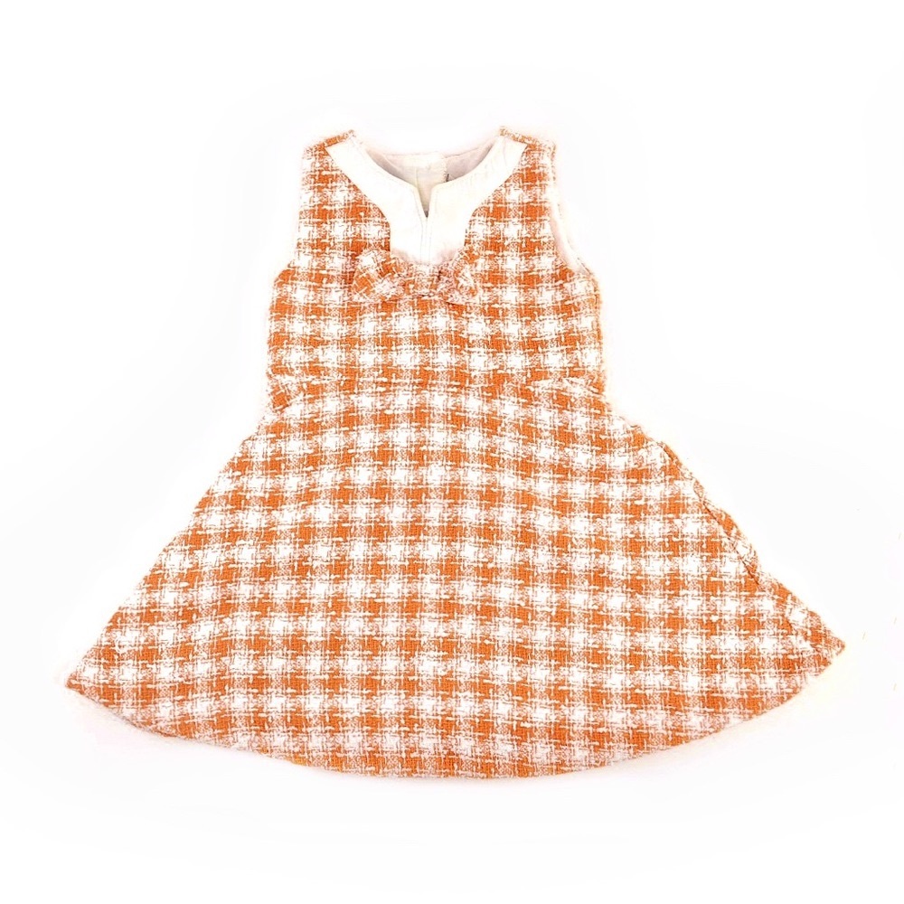 Janie and Jack Orange / White Checkered Sleeveless Dress Girls Size 3
